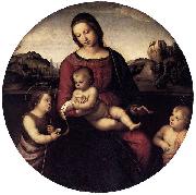 RAFFAELLO Sanzio Maria mit Christuskind und zwei Heiligen, Tondo oil